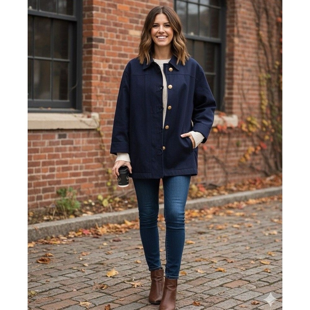 Escada Sport Women’s M Classic Navy Blue 100% Cotton Chore Coat Made in Italy